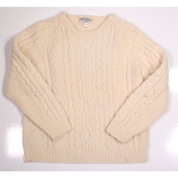 Avoca Handweavers Pure Wool Cream Ireland Fisherman Heavy Sweater Men's Small - Picture 1 of 6